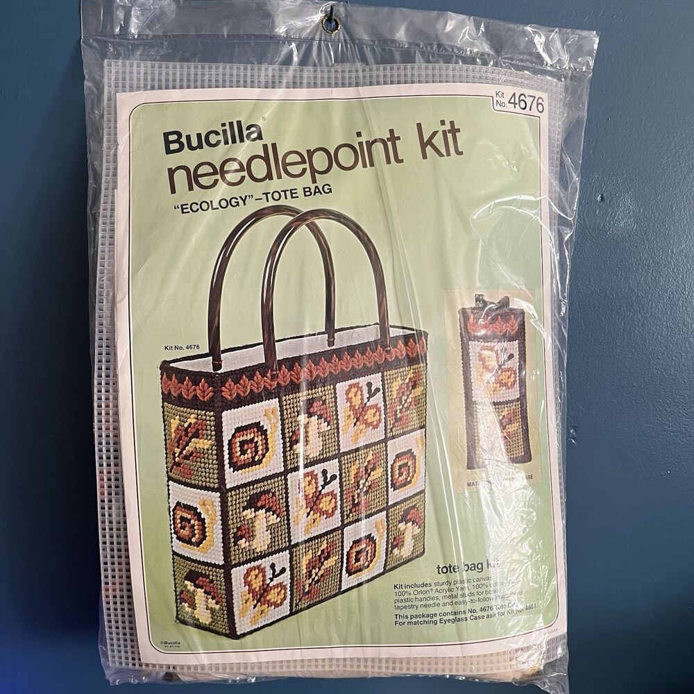 Vintage Bucilla Needlepoint Kit “Ecology" Tote bag #4676 NOS 1970’s